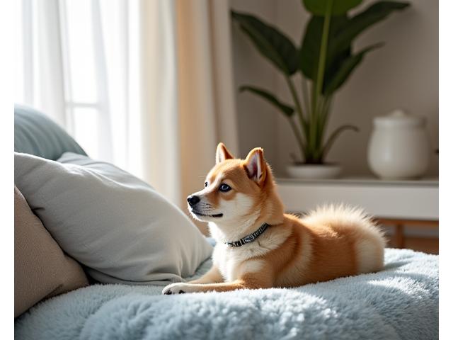 豪華なペットスイートでくつろぐ犬